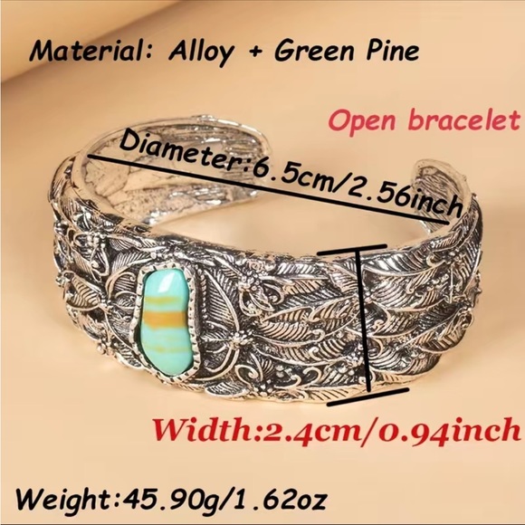 Vintage Silver Butterfly and Turquoise Cuff Bracelet - Picture 2 of 7
